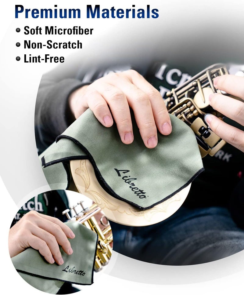 Libretto Microfiber Polish Cloth for Musical Instrument, 3 Sizes in 1 Pack, Trumpet and Brass Cleaning Product, Green, Lint-Free, Super Soft, Gift, for Piano, Violin, Guitar, Saxophone, Laptop. - Image 2